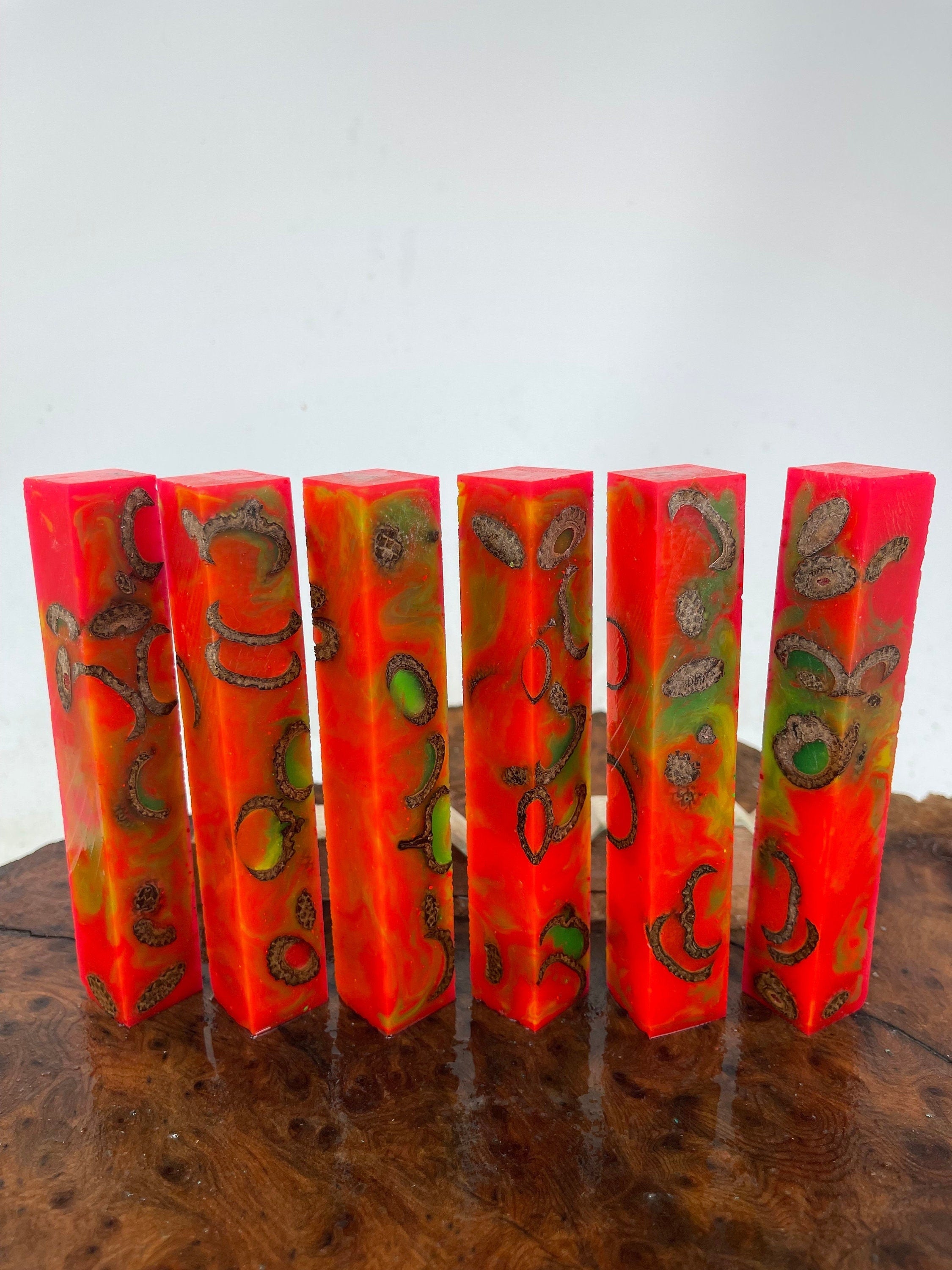 PBBrick-073: Pen Blanks - Stabilized Acorn Caps Hybrid Alumilite Resin Casting - Jakob Janssen Studios