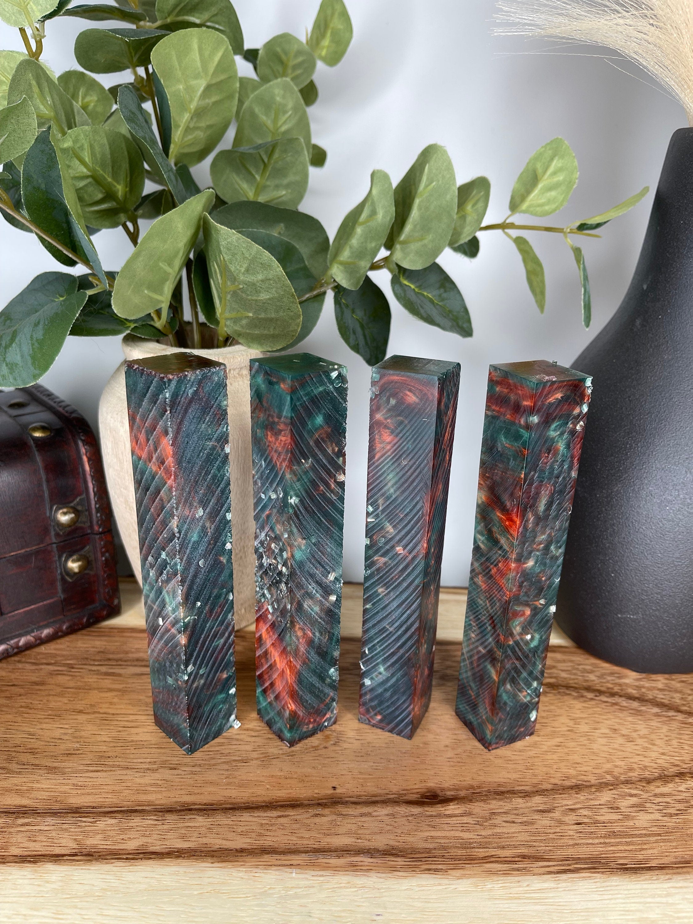 PBBrick-160: Pen Blanks - Green Copper Silver Hybrid Alumilite Resin Casting - Jakob Janssen Studios