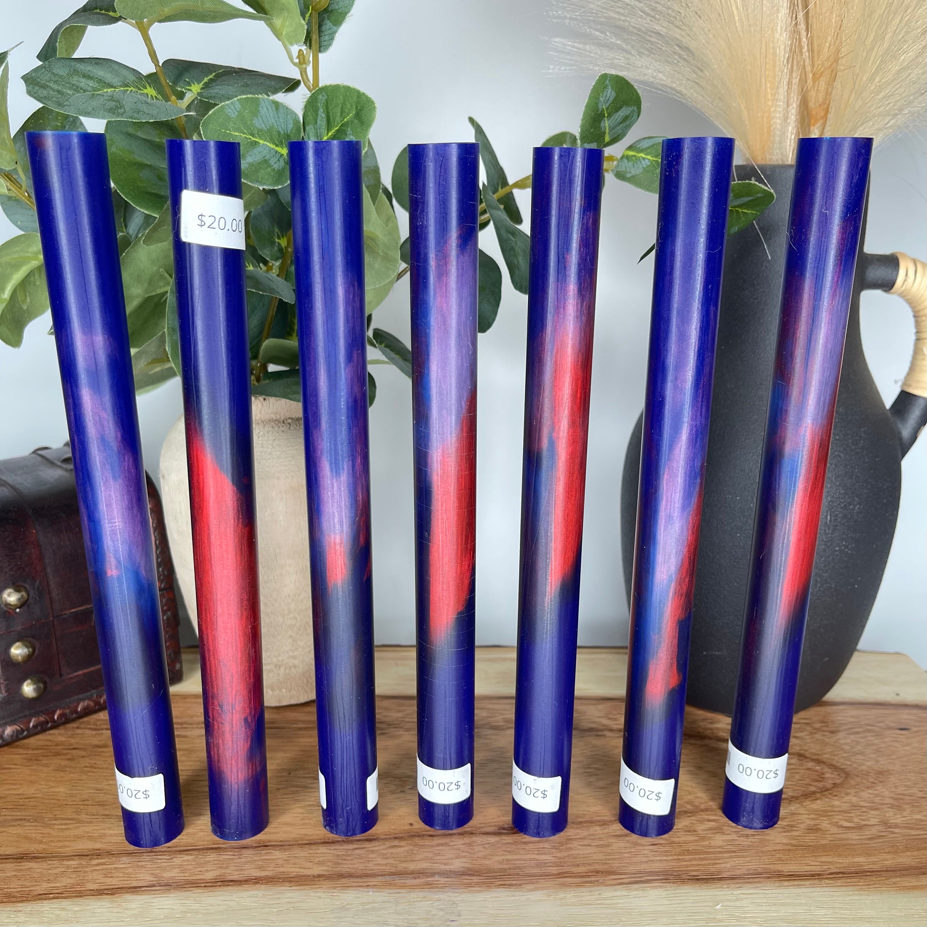 BLong-003: Pen Blanks - Purples Red Round Bespoke Alumilite Resin Casting - Jakob Janssen Studios