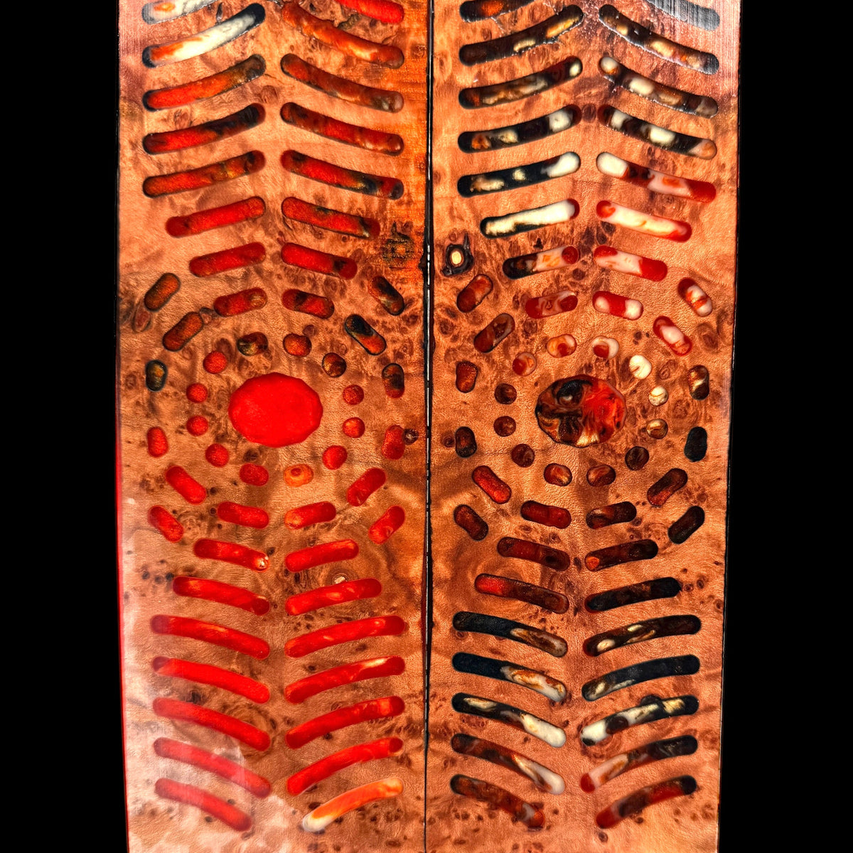 KS-052: Knife Scales - Hybrid Orange Black Ghost Gold Resin Natural St ...