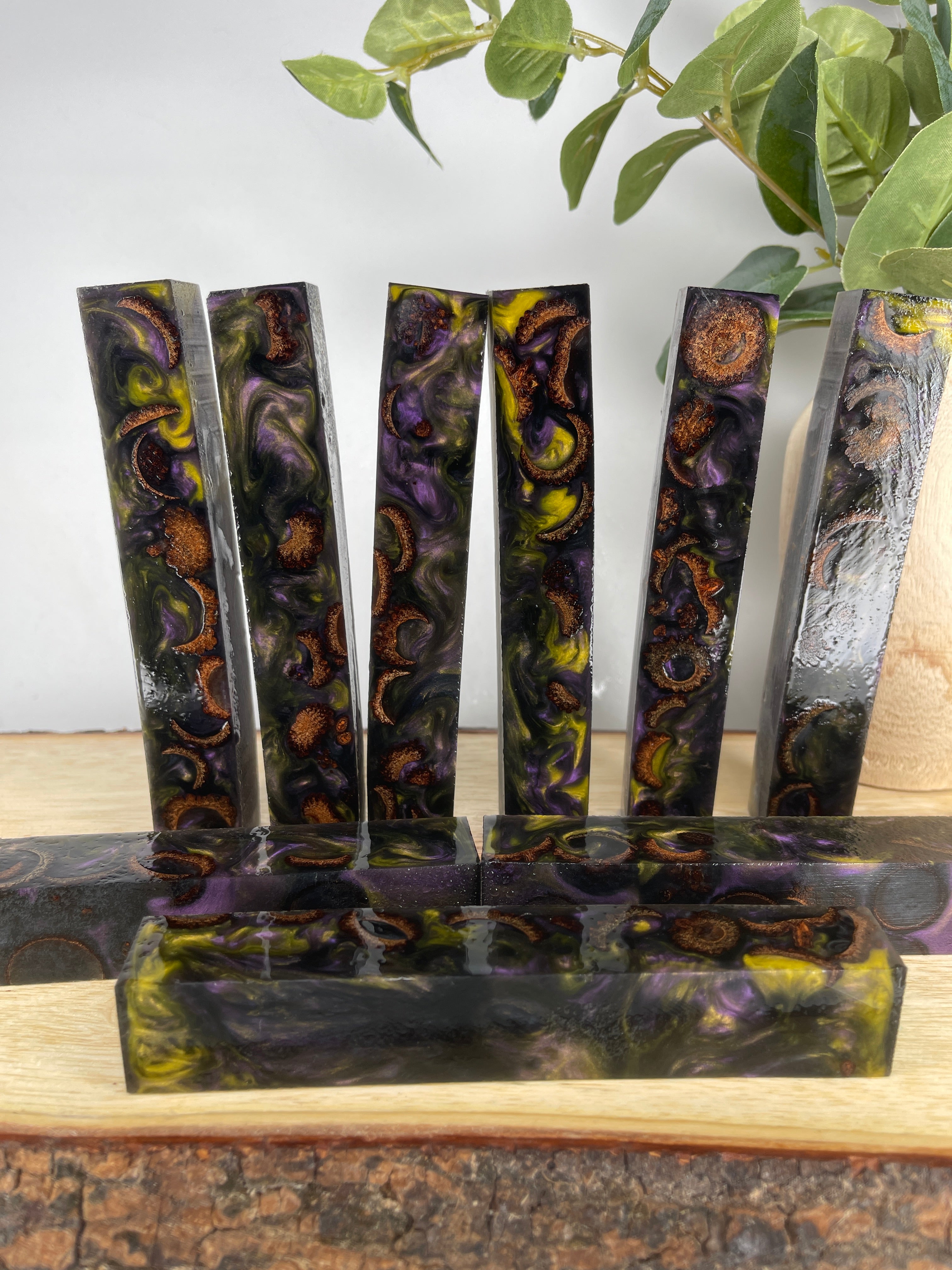 Purple Yellow Stabilized Acorn Caps Hybrid Pen Blank Alumilite Resin Casting