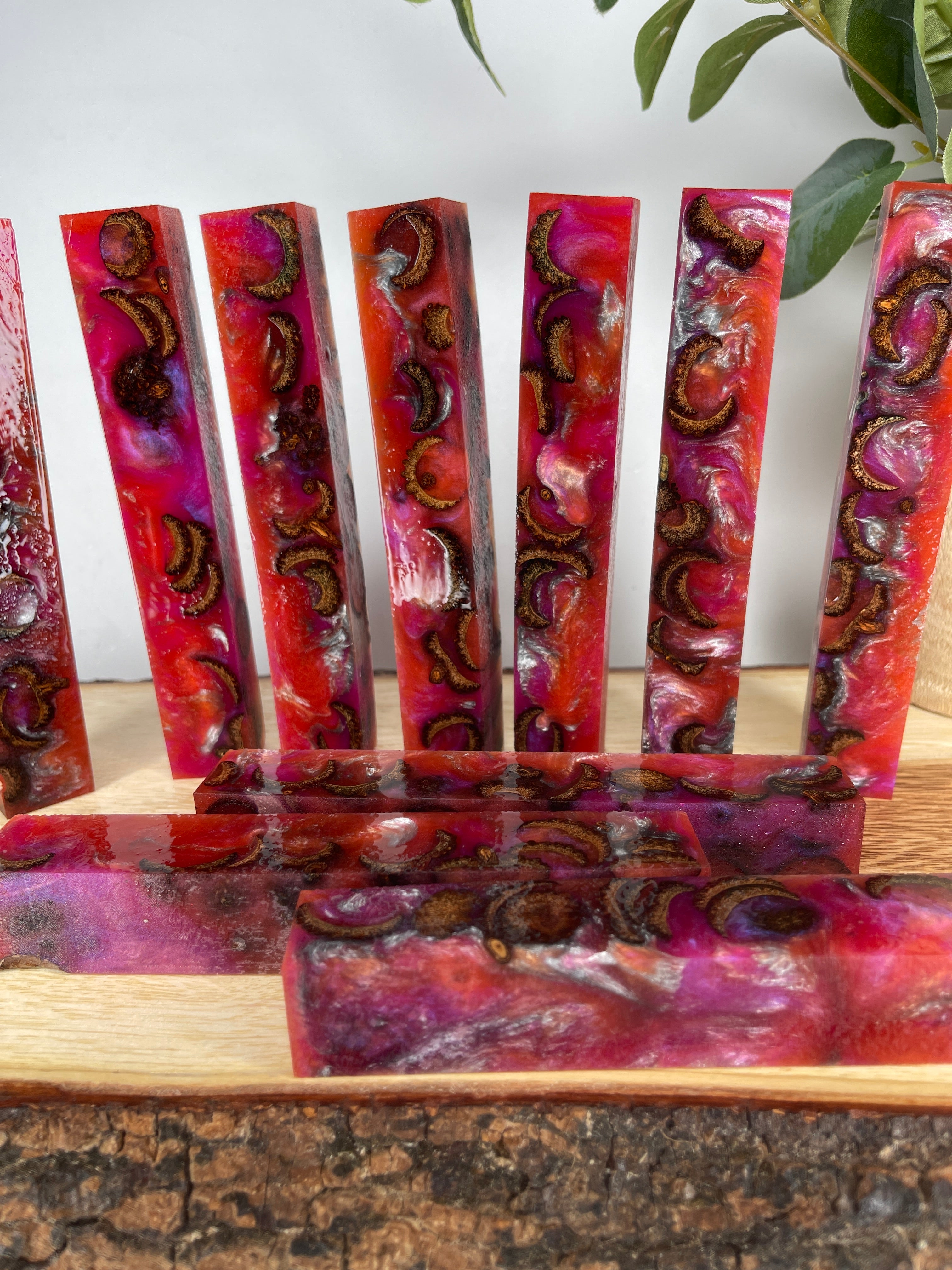 PBBrick-004: Pink Salmon Silver Acorn Caps Hybrid Pen Blank Diamond Painting Alumilite Resin Casting