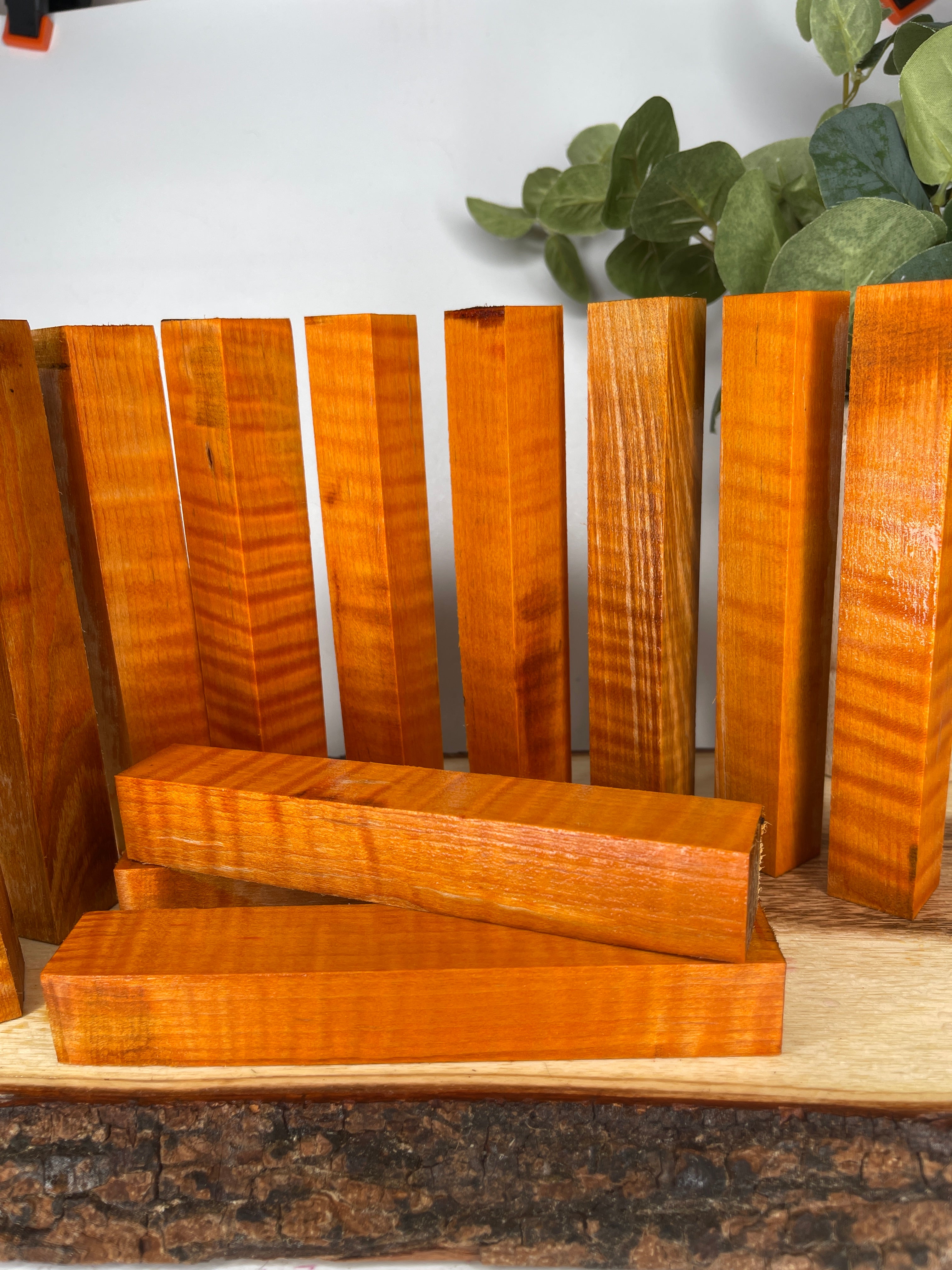 PBBrick-OrangeCM: Orange Dyed Curly Maple Pen Blanks Wood Pen Blank Diamond Painting Alumilite Resin Casting